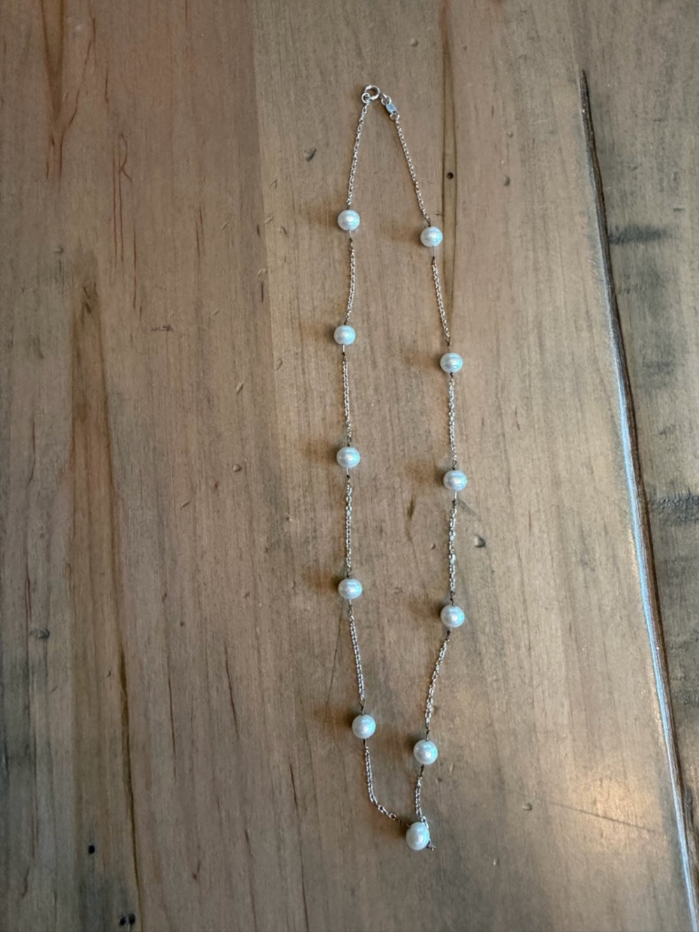 Classic White Pearl Station Necklace - white gold 14k- Women Jewelry